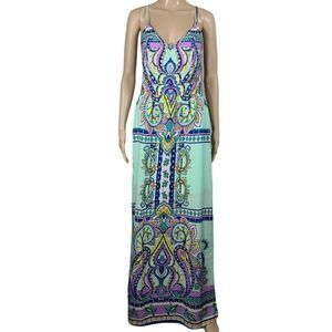 Dina be Scarf Print Boho Mint Maxi Spring Dress